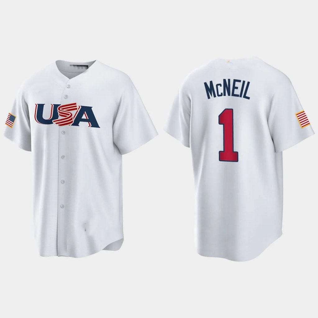 #1 JEFF MCNEIL NEW YORK METS 2023 WORLD BASEBALL CLASSIC USA REPLICA JERSEY ¨C WHITE Stitches Baseball Jerseys